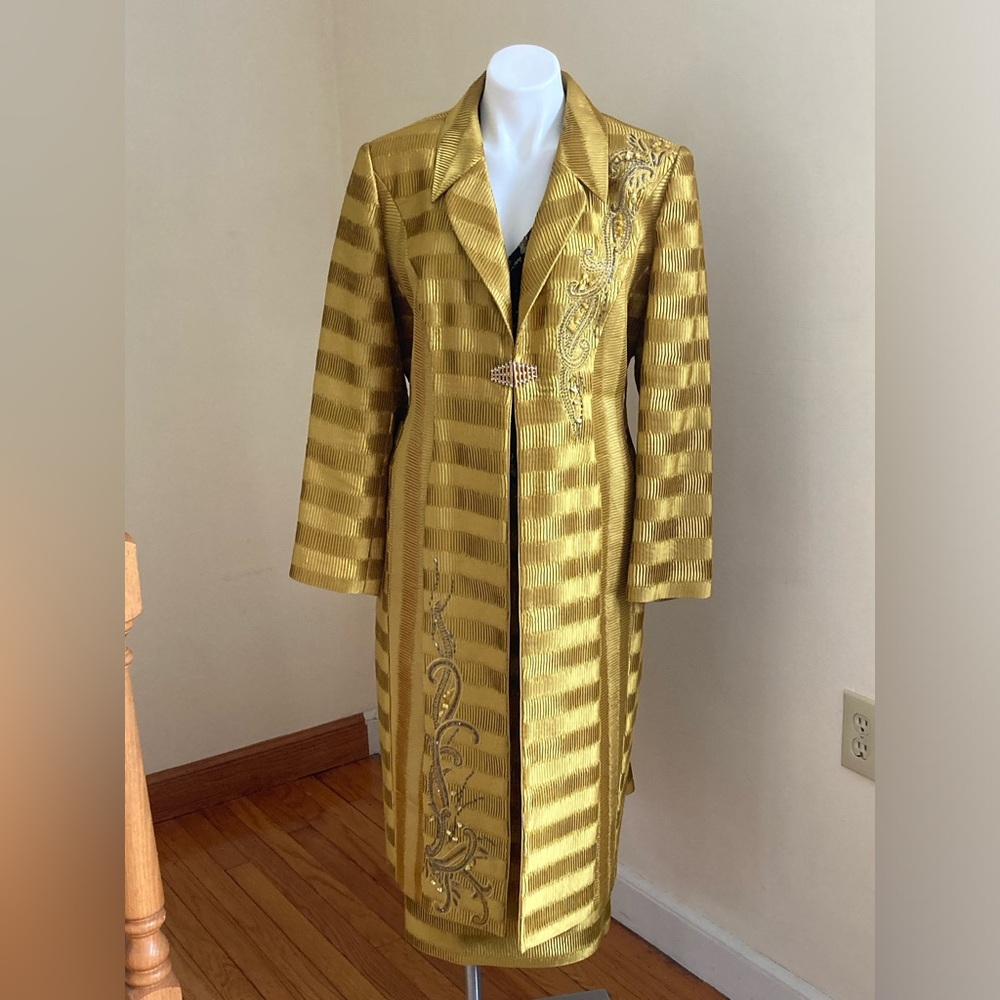 DONNA VINCI Couture NY Gold Long Skirt & Jacket Sz. 16